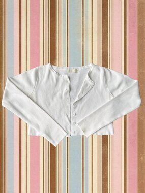 White Cropped Button Up Cardigan Ribbed Long Sleeve Basic Y2K